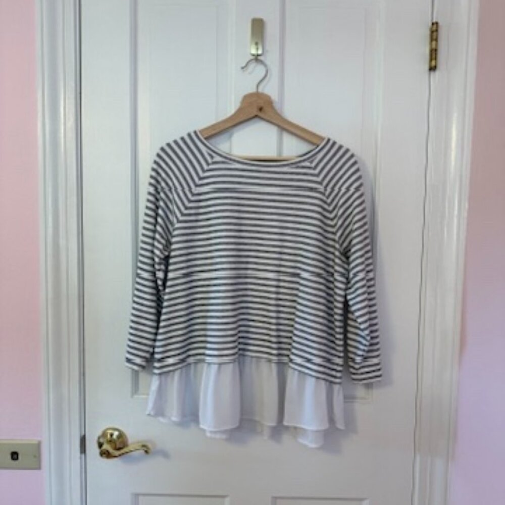 LOFT Flutter Peplum Striped Blouse